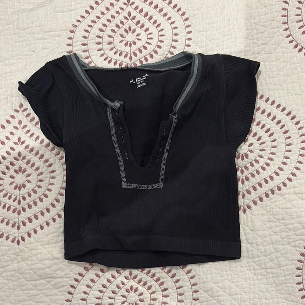 Wild Fable Black and White Crop Blouse with Sailor Collar